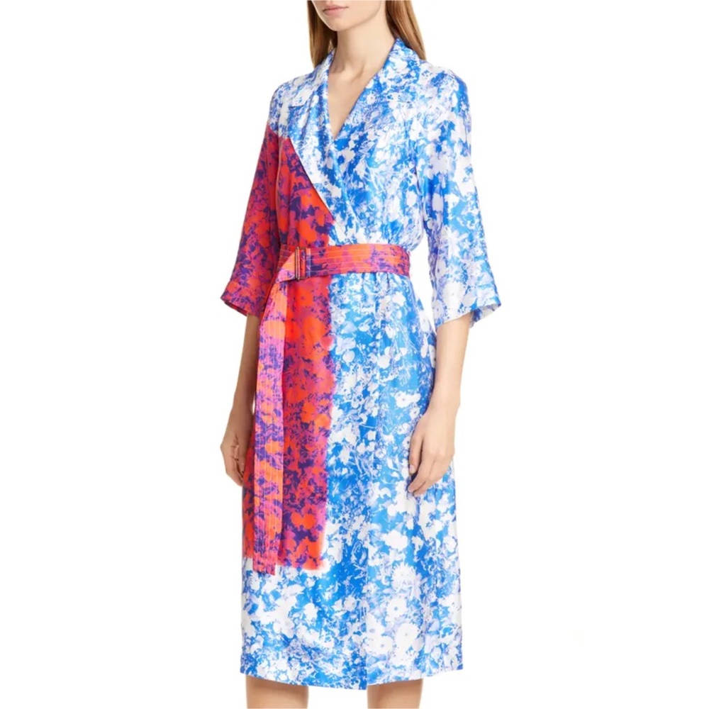 Dries Van Noten Blue Wrap Midi Floral Dress
